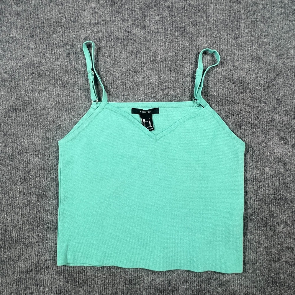 Forever 21 Cropped Tank Top Women Medium Sea Green Shoulder Strap V Neck Summer
